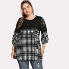 Shein Plus Contrast Lace Gingham Blouse
