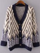 Shein Khaki Geometric Pattern Button Up Sweater Coat