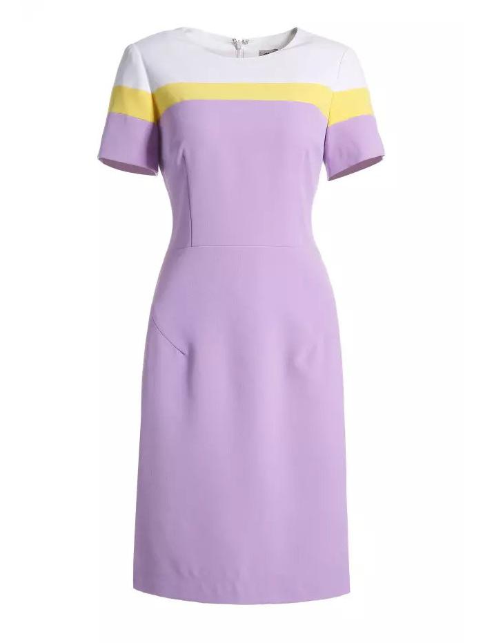 Shein Purple White Yellow Round Neck Short Sleeve Dress