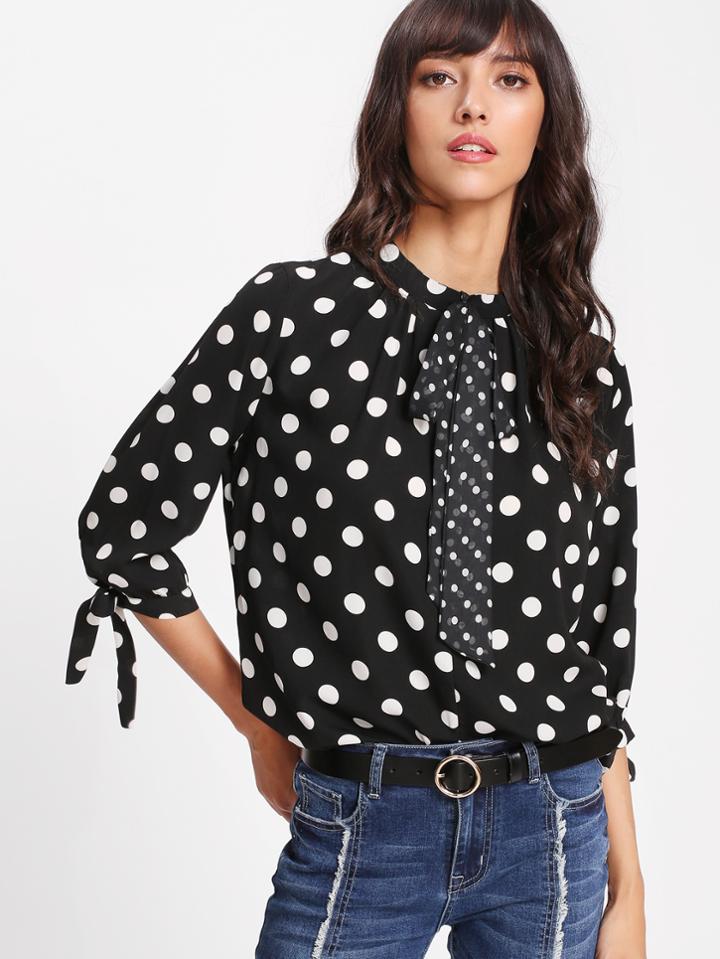 Shein Tie Cuff Spot Blouse