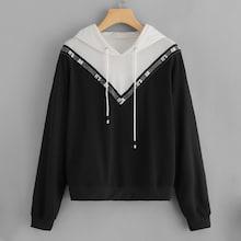 Shein Contrast Taped Drawstring Detail Hoodie