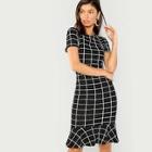 Shein Grid Print Fishtail Hem Dress