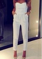 Rosewe Chic Solid White Tube Pattern Ankle Length Jumpsuit