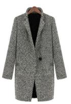 SheIn Black White Notch Stand Collar Long Sleeve Oversize Coat