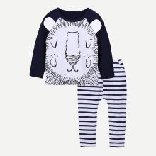 Shein Boys Cartoon Print Tee With Striped Pants