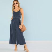 Shein Blouson Waist Flare Leg Solid Cami Jumpsuit