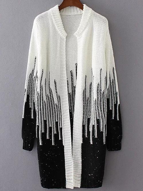 Shein Black Color Block Long Cardigan