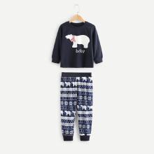 Shein Boys Polar Bear Print Blouse With Pants