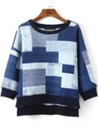 Shein Patchwork Contrast Trim Dip Hem Sweatshirt