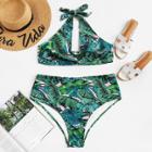 Shein Plus Palm Print Cut-out Bikini Set