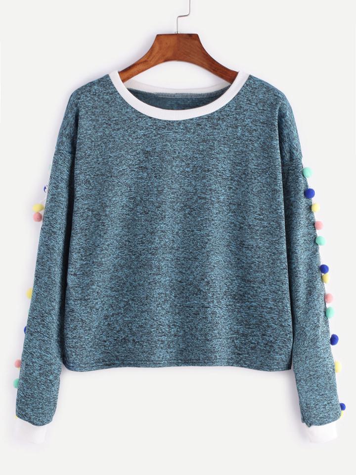 Shein Contrast Trim Pom Pom Trim Sweatshirt