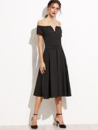 Shein Black Off The Shoulder V Cut Zipper A-line Dress