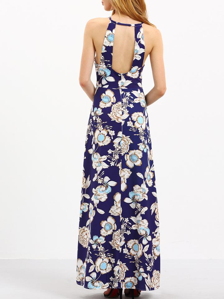 Shein Cutout Back Flower Print Full Length Dress