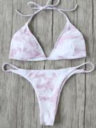 Shein White Printed Triangle Bikini Set