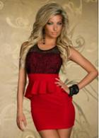 Rosewe Women Black And Red Color Patchwork Peplum Dress