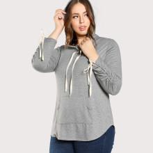 Shein Plus Shirred Tie Sleeve Hooded Sweatshirt