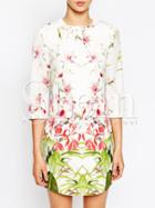 Shein White Long Sleeve Floral Dress