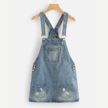 Shein Bleach Wash Pocket Front Ripped Denim Overalls