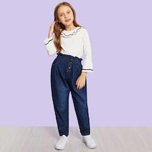 Shein Toddler Girls Single Breasted Denim Jeans