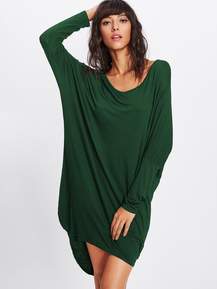 Shein Batwing Sleeve Dip Hem Cocoon Tee Dress