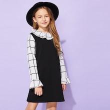 Shein Girls Contrast Grid Trapeze Dress