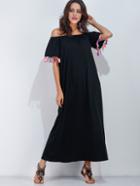 Shein Black Off The Shoulder Tassel Trim Dress