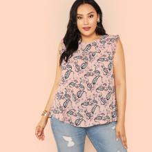 Shein Plus Paisley Print Frill Trim Top