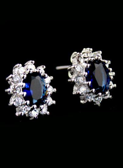 Shein Blue Gemstone Silver Flower Stud Earrings