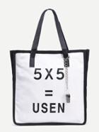 Shein Black White Number Print Canvas Tote Bag