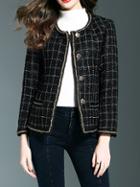 Shein Black Crew Neck Plaid Short Coat