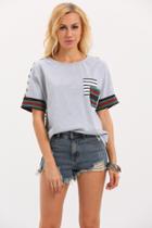 Shein Multicolor Short Sleeve Stripe Back Pocket T-shirt