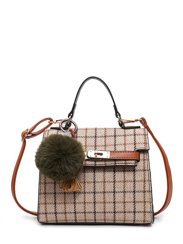 Shein Grid Crossbody Bag With Pom