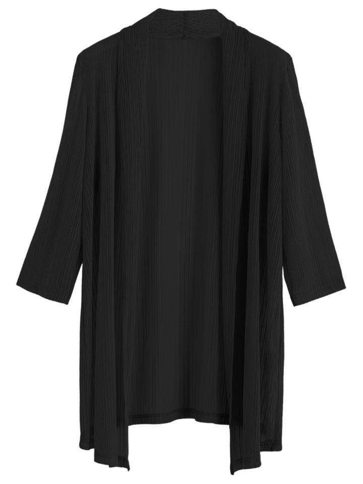 Shein Black Shawl Collar Sheer Kimono