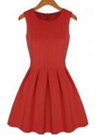 Rosewe Catching Round Neck Sleeveless Red A Line Dress