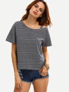 Shein Dark Grey Striped Short Sleeve T-shirt