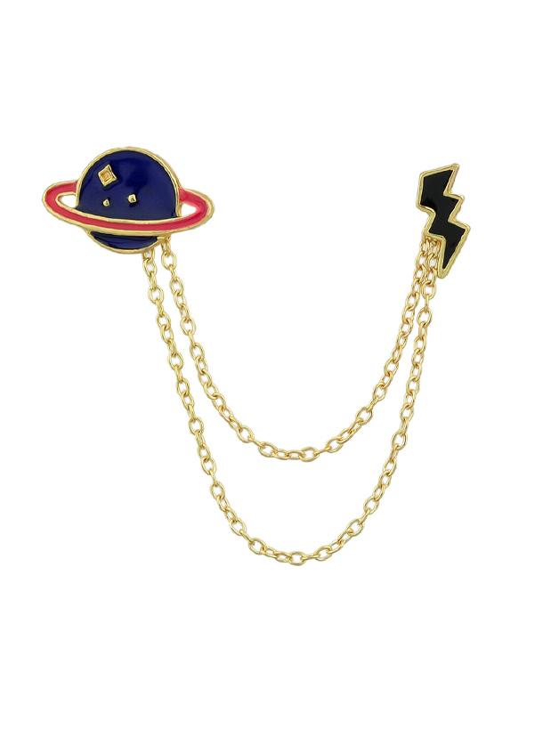 Shein Lovely Blue Red Enamel Planet Lightning Brooches