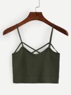 Shein Strappy Crop Knitted Cami Top - Olive Green