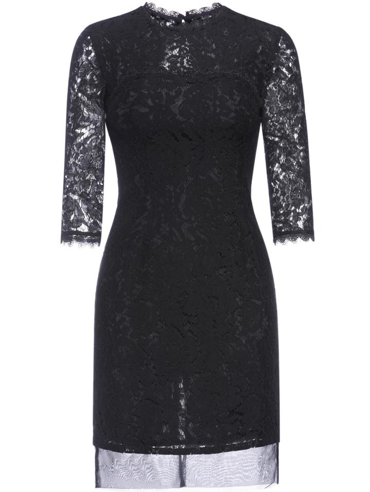 Shein Black Contrast Gauze Lace Sheath Dress