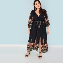 Shein Plus Tribal Print Slit Front Surplice Wrap Dress