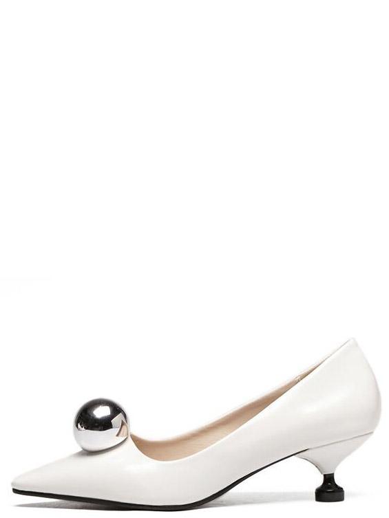 Shein White Pointed Toe Ball Detail Kitten Heels
