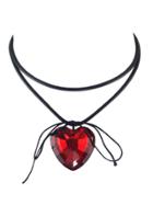Shein Red Gothic Briaided Rope Choker Collar Necklace With Heart Shape Rhinestone