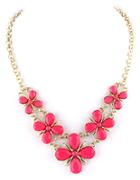 Shein Red Gemstone Flower Gold Chain Necklace
