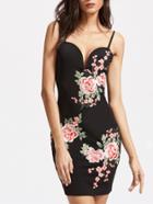 Shein Black Embroidered Rose Applique Sweetheart Cami Dress