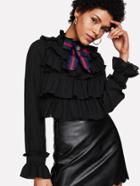Shein Bow Detail Layered Flounce Blouse
