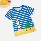 Shein Boys Dinosaur Embroidery Striped T-shirt