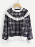 Shein Lace Crochet Contrast Tartan Plaid Sweatshirt