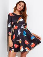 Shein Allover Birds Print Fit & Flare Dress