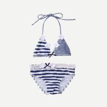 Shein Girls Frill Trim Striped Bikini Set