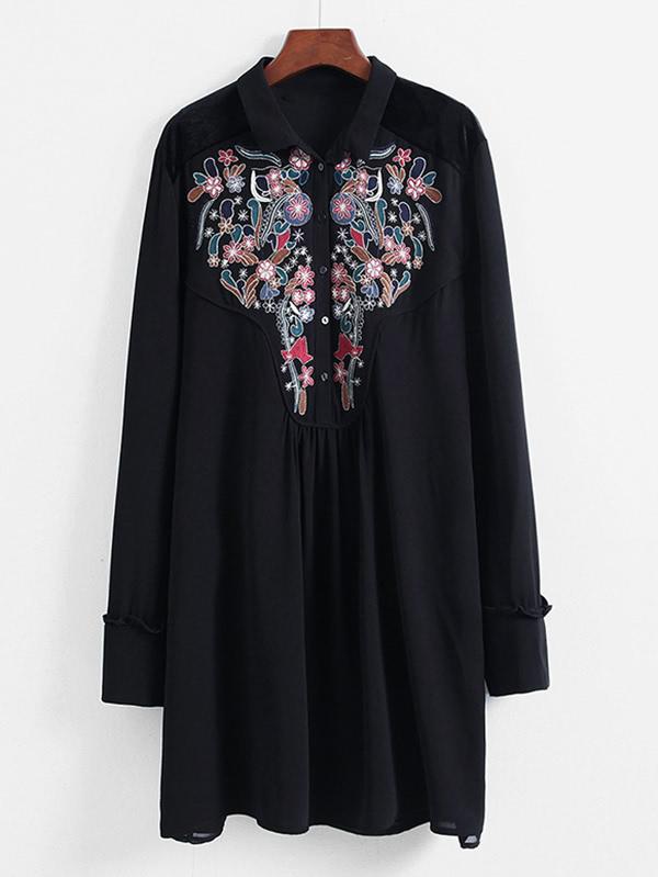 Shein Embroidered Flower Shirt Dress