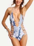 Shein Halter Plunge Neck Ladder-cutout One-piece Swimwear